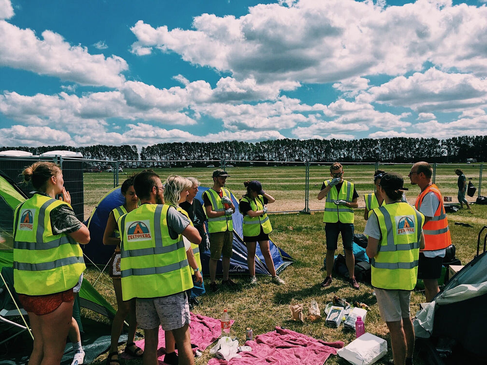 A photo of the Festovers team wearing high vis jackets