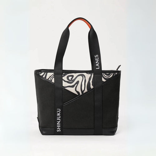 Origami Pocket Tote - Black Terrain Print