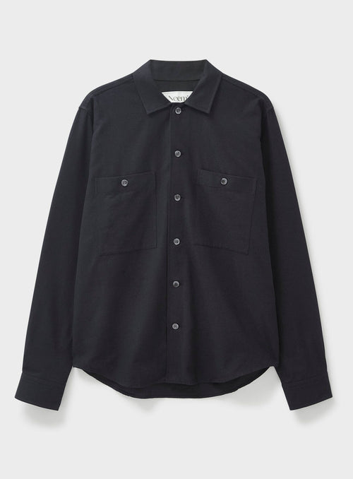 Recycled Italian Black Flannel Double Pocket Overshirt