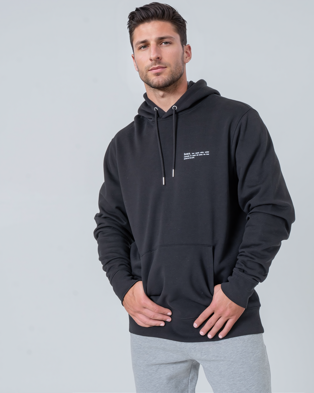 Mens Organic Midweight Hoodie in Jet Black