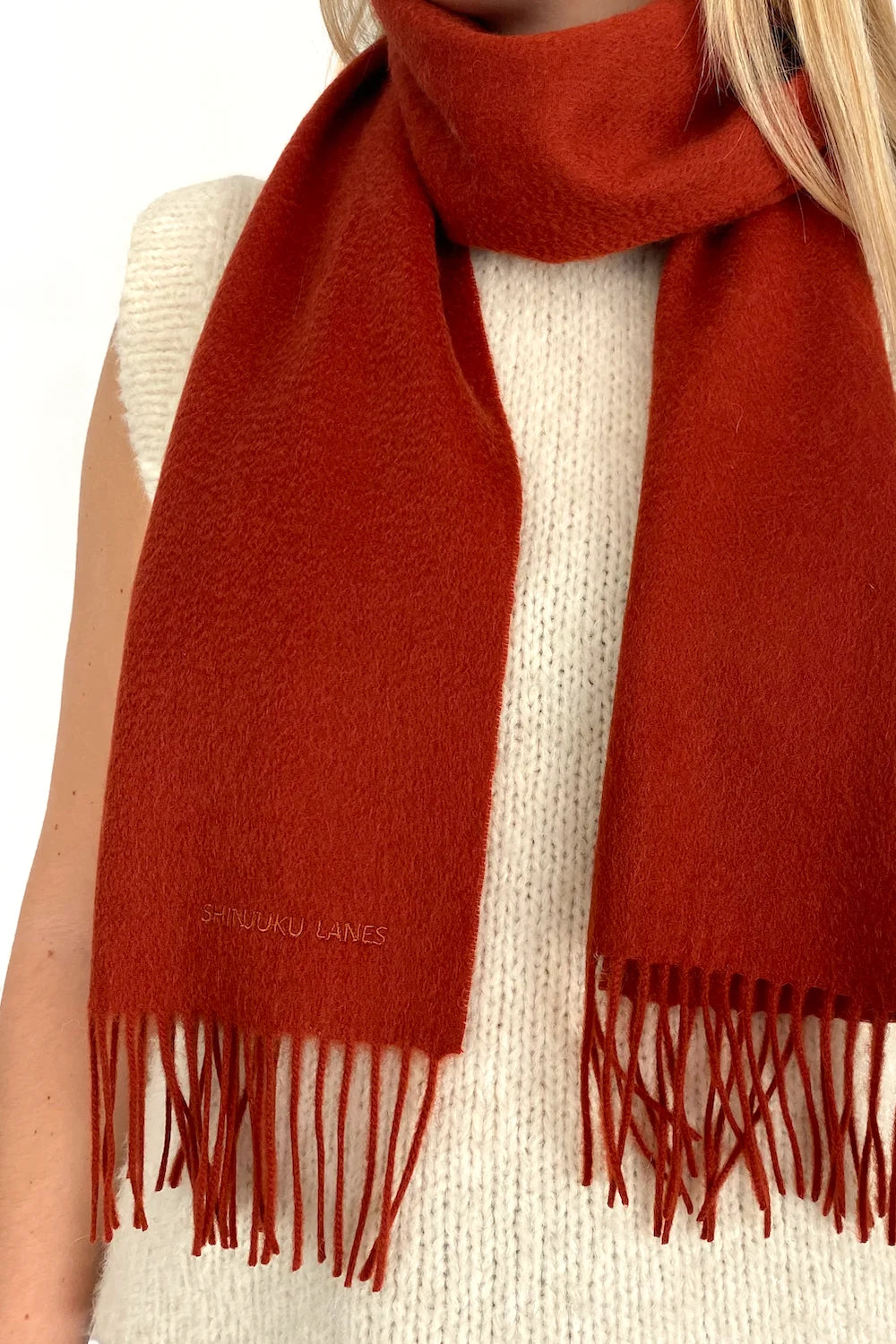 100% Organic Cashmere Scarf - Cinnabar Red