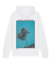 Mens Midweight White Hoodie with Gran Canaria Back-Print