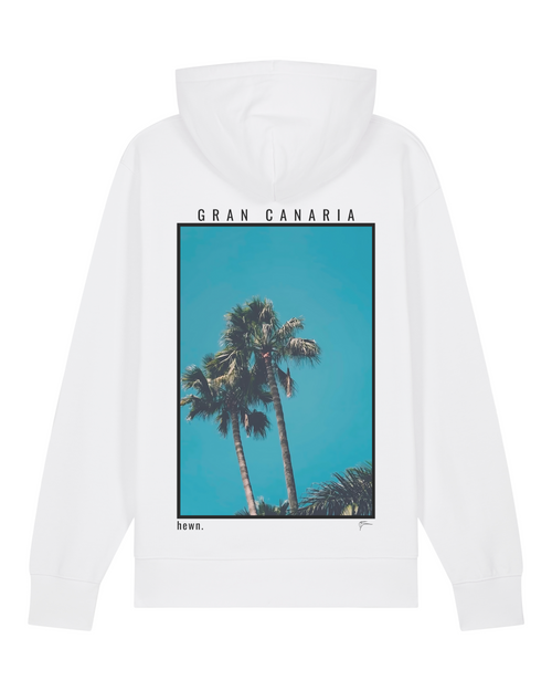 Mens Midweight White Hoodie with Gran Canaria Back-Print