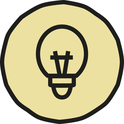 A lightbulb on a yellow circle