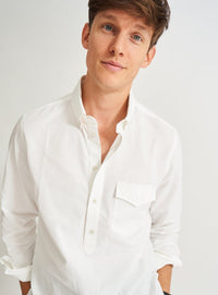 Recycled Italian White Oxford Modern Button-down Popover Shirt