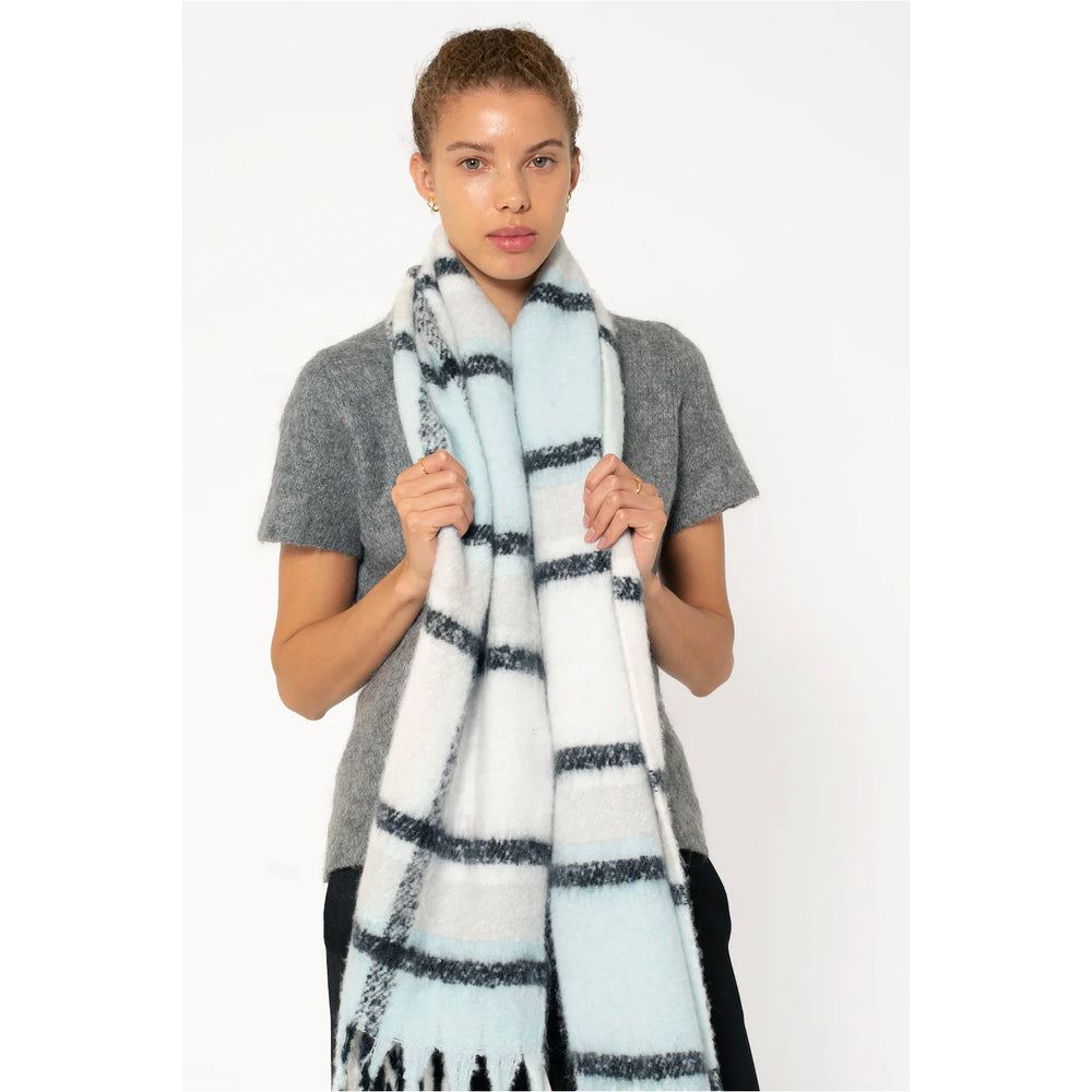 REplaid Oversized Mohair Scarf - Sky Blue & Black