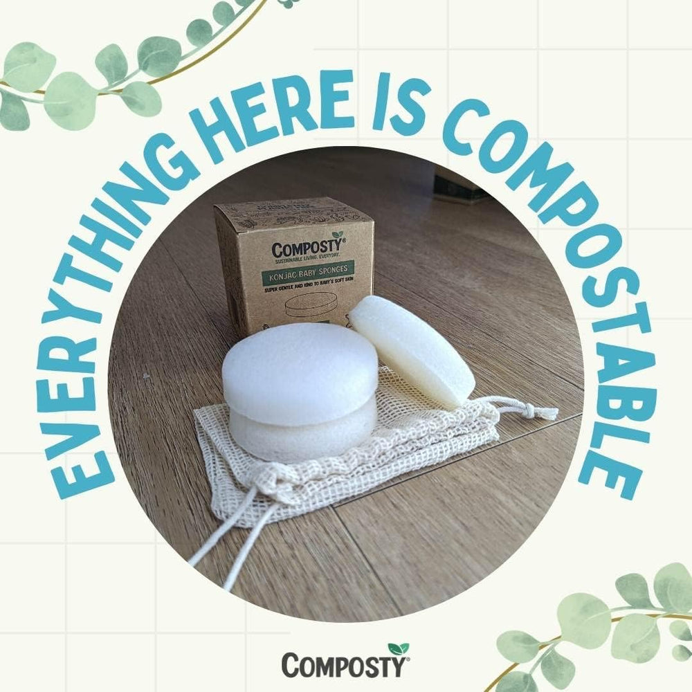 Composty® | Konjac Baby Bath Sponges | 3 Pack | The Softest Baby Sponge