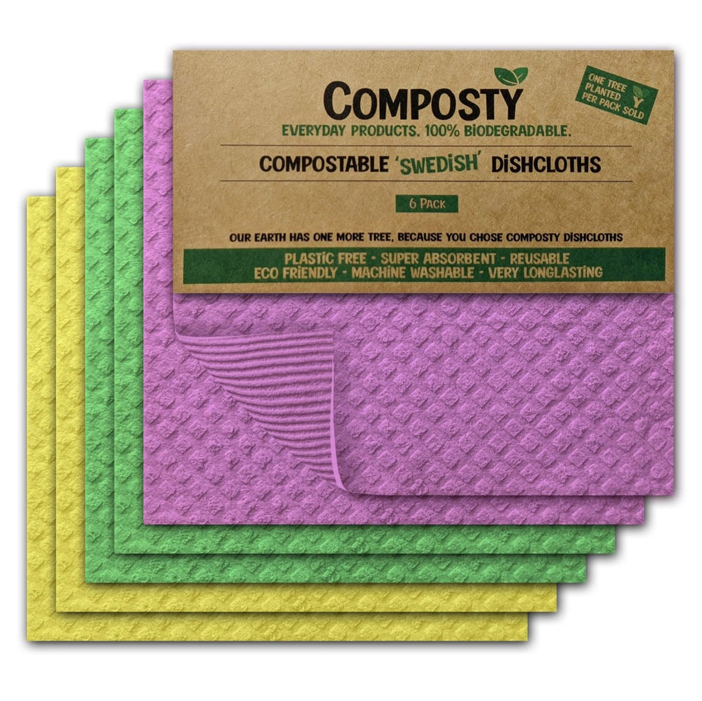 Composty® | Super Absorbent Eco 'Swedish Dishcloths' | 6 Pack Assorted Colours