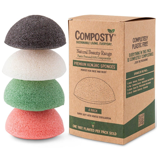 Composty® | Super Soft Konjac Facial Sponges | 4 Pack | Cleansing & Gentle Exfoliating