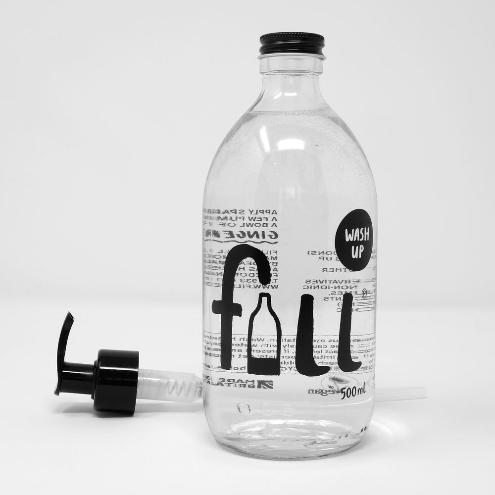 Wash Up 500ml Glass Bottle + Pump - Ginger