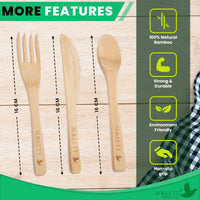 24 Pack Reusable Bamboo Cutlery Set - 8 Forks, 8 Spoons, 8 Knives