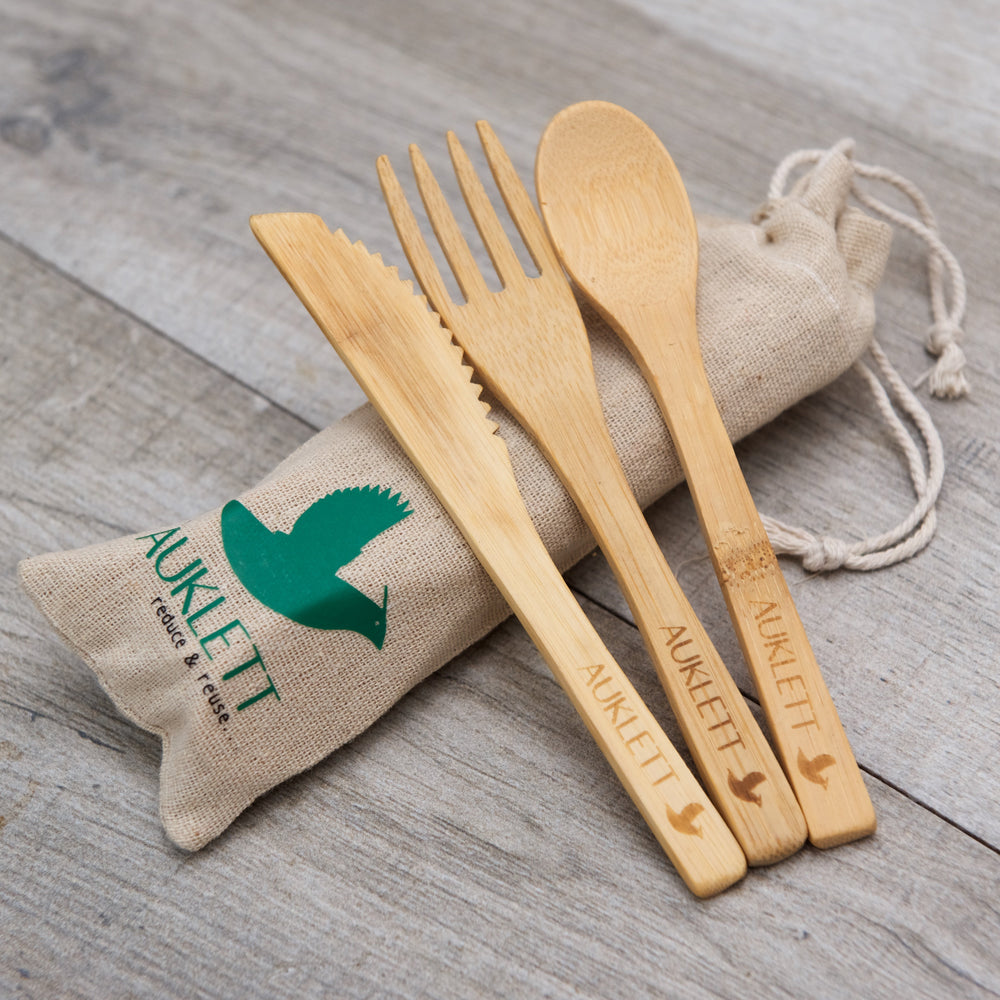 24 Pack Reusable Bamboo Cutlery Set - 8 Forks, 8 Spoons, 8 Knives