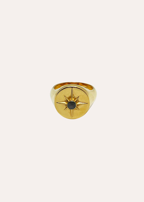 ASTRID RING - 18ct Gold Plated - Black Mother Of Pearl