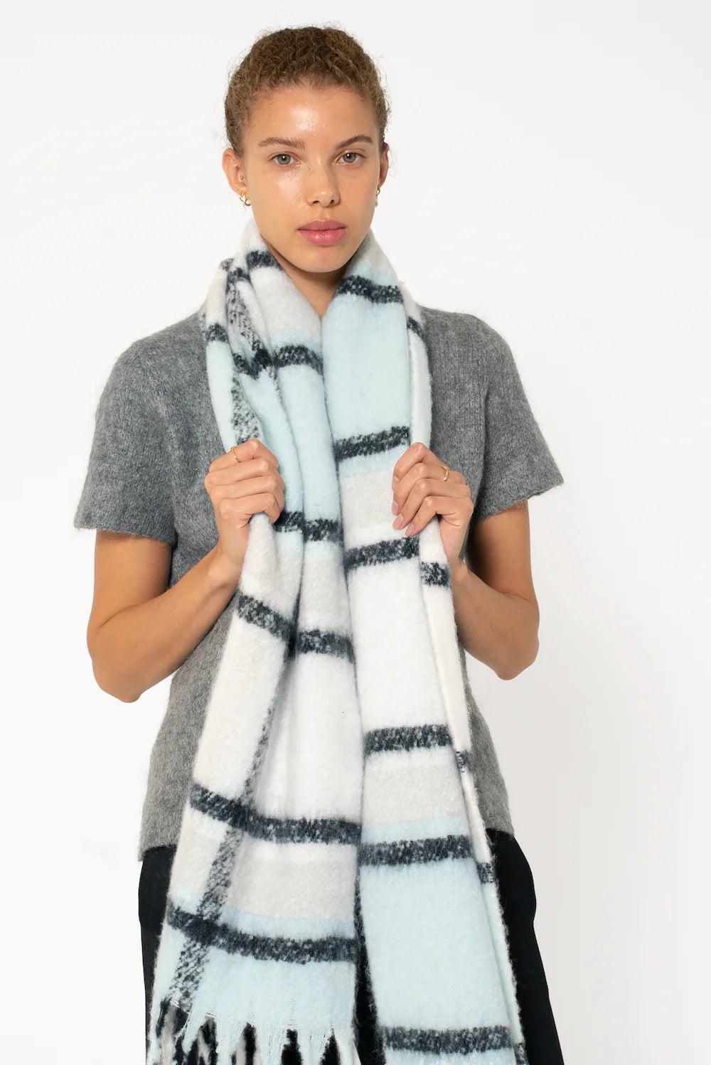 REplaid Oversized Mohair Scarf - Sky Blue & Black