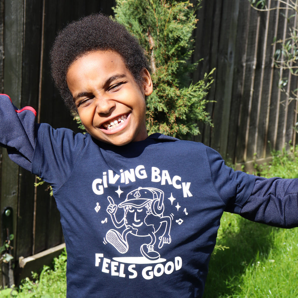 Kids 'Giving Back Feels Good' Navy Organic Cotton Graphic T-shirt