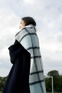 REplaid Oversized Mohair Scarf - Sky Blue & Black