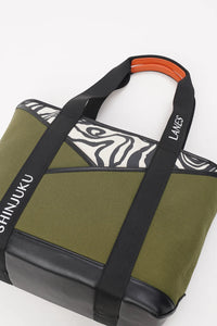 Origami Pocket Tote - Khaki Green Terrain Print