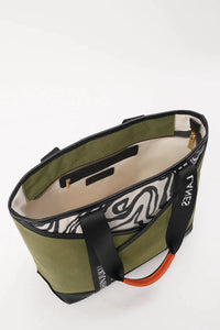 Origami Pocket Tote - Khaki Green Terrain Print