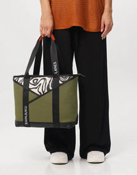 Origami Pocket Tote - Khaki Green Terrain Print