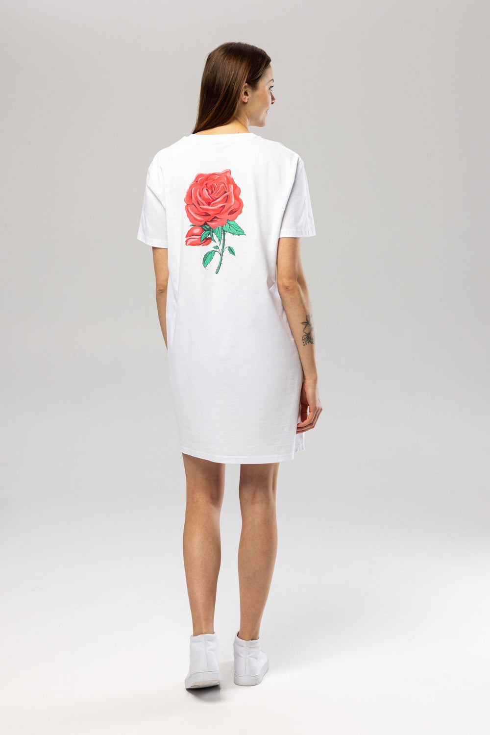 White Flower T-Shirt Dress