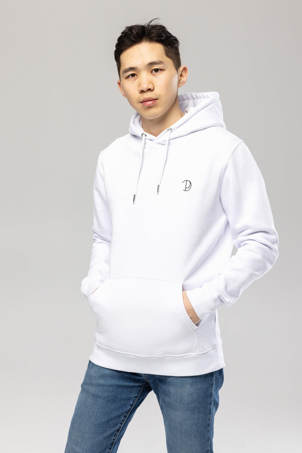 White Embroidered Logo Hoodie