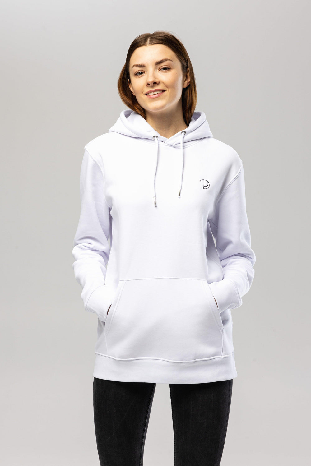 White Embroidered Logo Hoodie