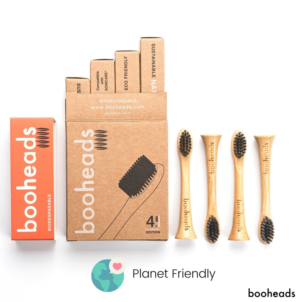 booheads - 4PK - Charcoal Bamboo Electric Toothbrush Heads